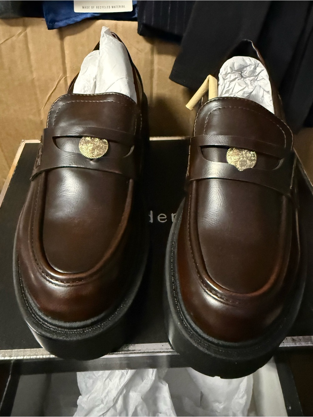 Steve Madden Dark Brown Chunky Platform Loafers – Gold Hardware